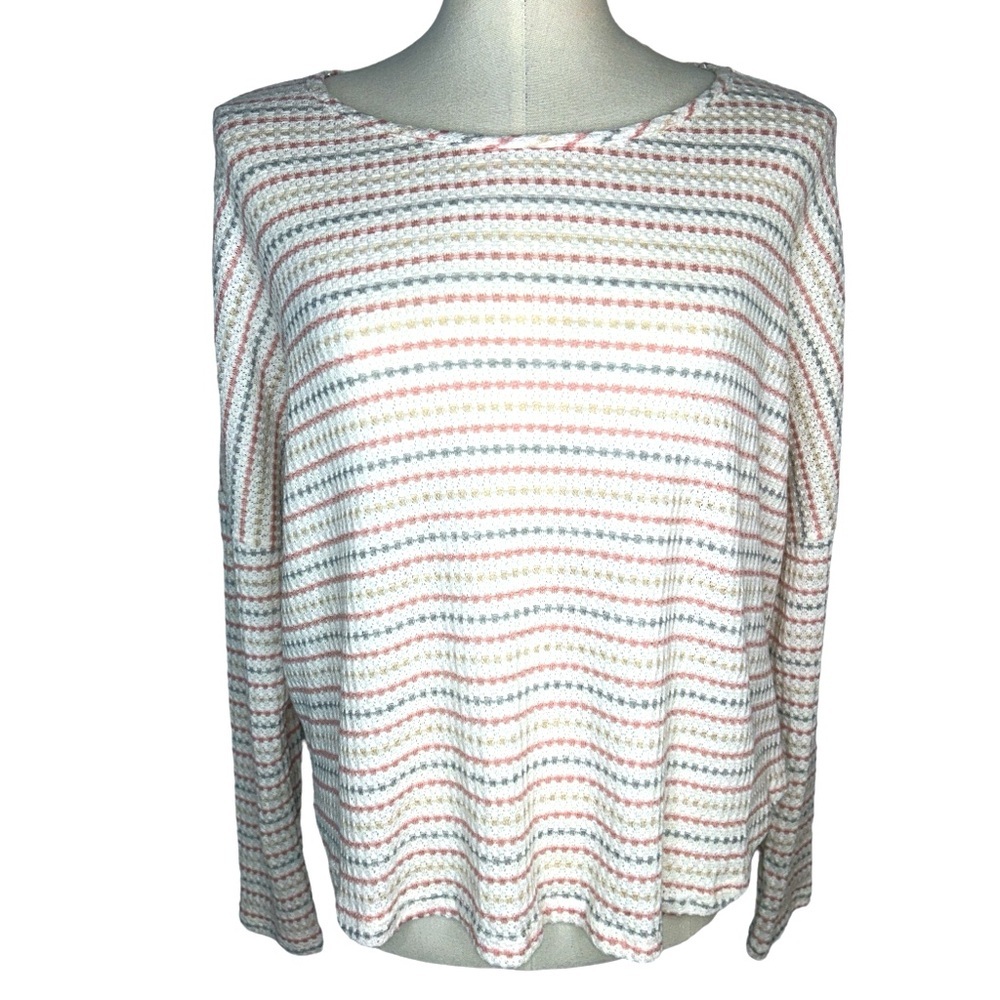 Paper Crane Boat Neck Long Sleeve Waffle Knit Striped Top Size L